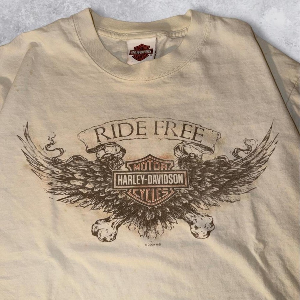 Harley Davidson Vintage Y2K Ride Free Wings Graphic T-Shirt Tan Mens Redding CA